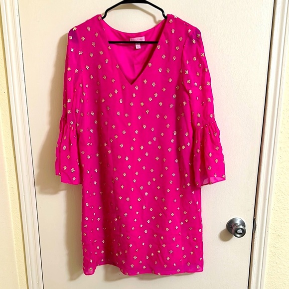 EUC Lilly Pulitzer Caroline Tunic Dress Starry Silk Chiffon Piñata Pink - Picture 1 of 5